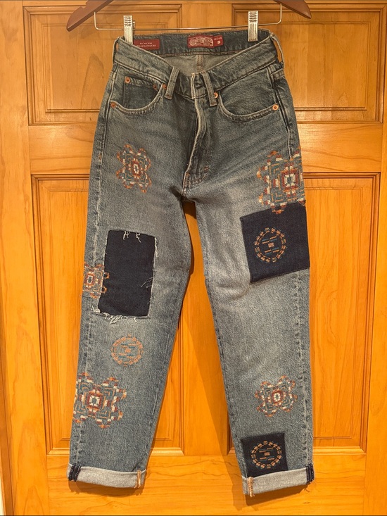 Lucky Brand Denim - Lucky Brand Denim Straight-Leg Jeans with Embroidered Motifs and Dark Patchwork